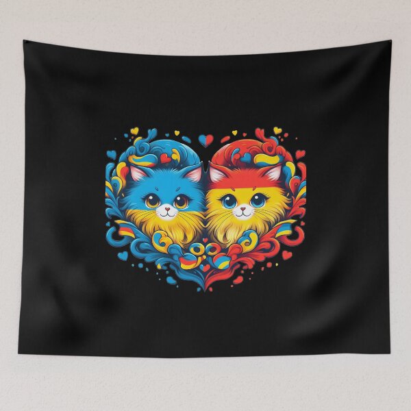 Item preview, Ukraine and Spain United Hearts - Kawaii Cats Art designed and sold by UkrainianSpain.