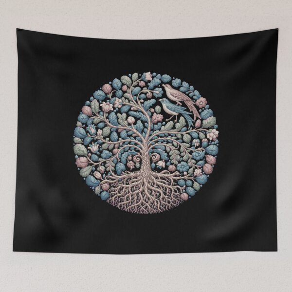 Item preview, Botanical Tree of Life - Hummingbird Tree - Cottagecore Folk Botanical - Dark Academia - Medieval Folk - Heart-Shaped Tree of Life - Woodland Folk - Pollinator Garden - Botanical Crest - Art Nouveau designed and sold by JansenGS.