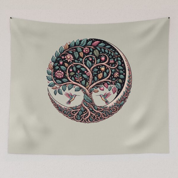 Item preview, Botanical Tree of Life - Hummingbird Tree - Cottagecore Folk Botanical - Dark Academia - Medieval Folk - Heart-Shaped Tree of Life - Woodland Folk - Pollinator Garden - Botanical Crest - Art Nouveau designed and sold by JansenGS.