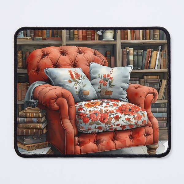 Item preview, Cozy Library Reading Nook Vintage Armchair and Bookshelf Aesthetic designed and sold by VineVibe16Studio.