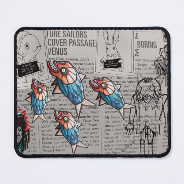 Item preview, Newspaper, mixedmedia collage, fish, fox, rabbit,  designed and sold by NessArtByEwa.