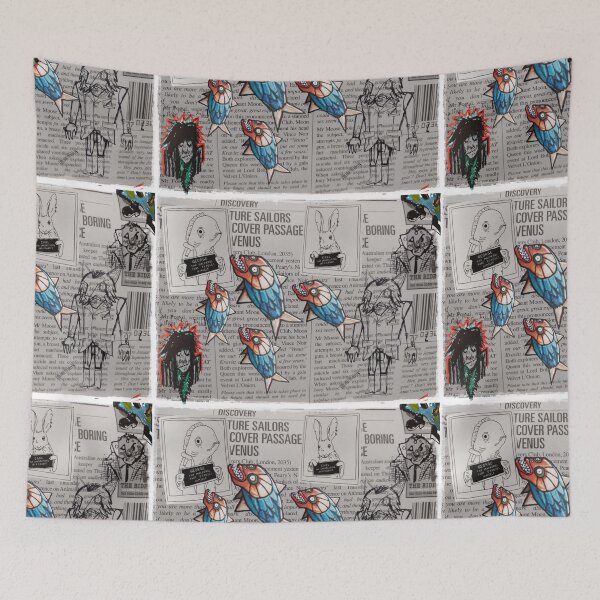 Item preview, Newspaper, mixedmedia collage, fish, fox, rabbit,  designed and sold by NessArtByEwa.