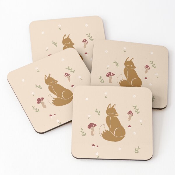 Artikelvorschau, cute minimalistic fox art beige poster mushrooms flowers kids room entworfen und verkauft von Mypixieart.