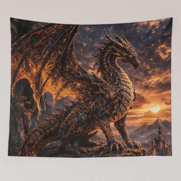 Artikelvorschau, Arkaner Drache – Runenflügel, Sonnenuntergangswächter, Mystisches Fantasiewesen entworfen und verkauft von DrakariArt.