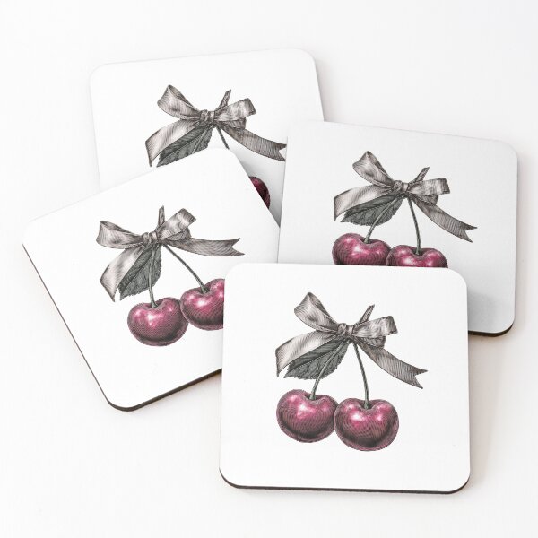 Item preview, Glossy Cherries with Ribbon – Dark Aesthetic Fruit Illustration designed and sold by olenapetol.