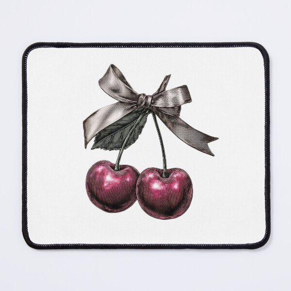 Item preview, Glossy Cherries with Ribbon – Dark Aesthetic Fruit Illustration designed and sold by olenapetol.
