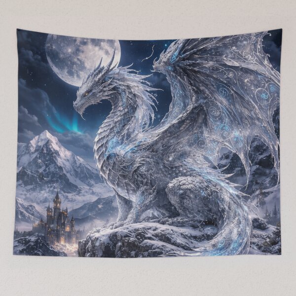 Item preview, Ice Arcane Dragon – Moonlight Guardian, Frozen Rune Beast, Fantasy Creature designed and sold by DrakariArt.