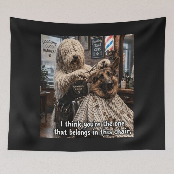 Item preview, Shaggy Dog Barber Funny Sticker – German Shepherd Haircut Meme designed and sold by AnimalMarvels.