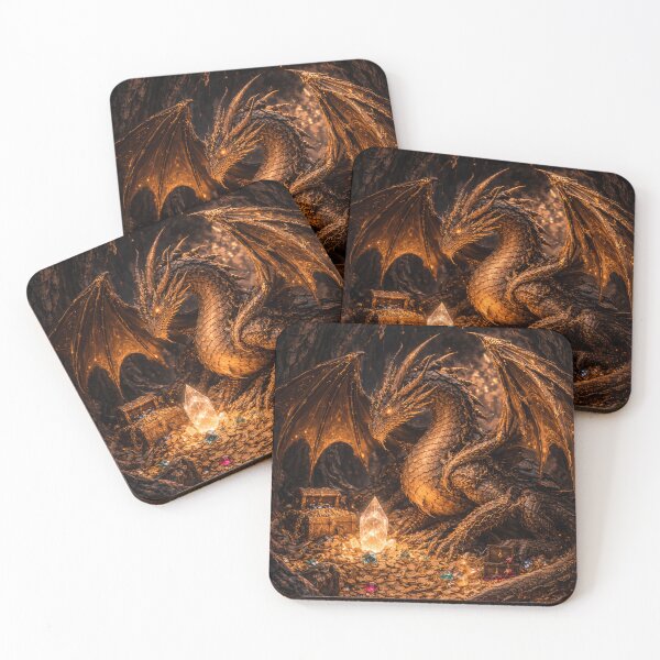 Item preview, Golden Treasure Dragon – Hoard Guardian, Ancient Cave Beast, Fantasy Art designed and sold by DrakariArt.