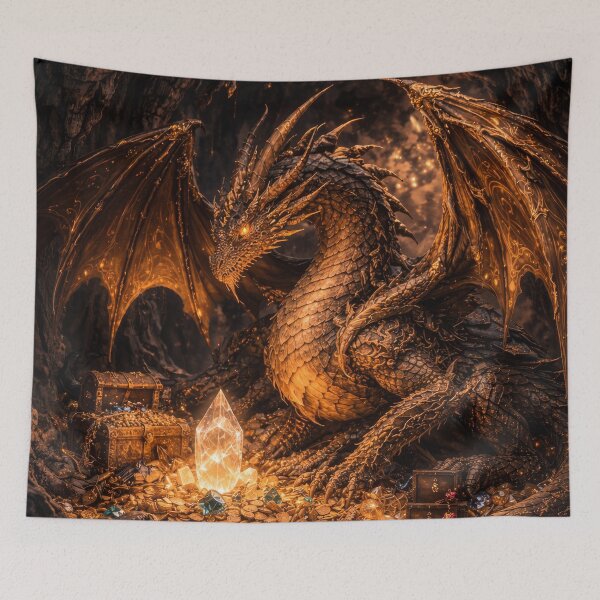 Item preview, Golden Treasure Dragon – Hoard Guardian, Ancient Cave Beast, Fantasy Art designed and sold by DrakariArt.