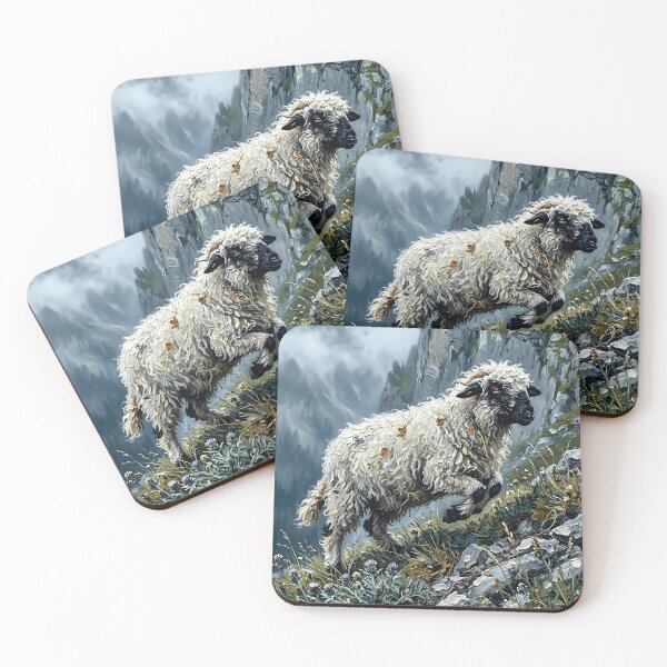Item preview, Valais Blacknose Sheep On Alpine Cliff designed and sold by Vista Atelier.