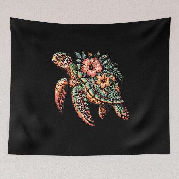 Item preview, Floral Sea Turtle Illustration – Colorful Tropical Ocean Animal Art designed and sold by ArcticFoxStudio.