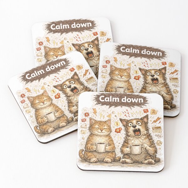Item preview, Calm Down Cat and Dog Sticker – Funny Stress vs Relax Animal Humor Art designed and sold by Felixuss.