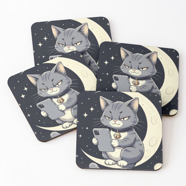 Item preview, Grumpy Cat Scrolling On Phone At Night designed and sold by ThreadVibeUK.