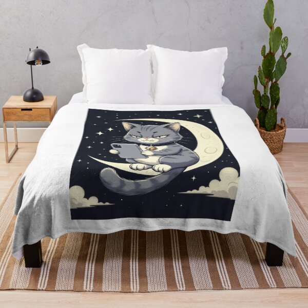 Item preview, Grumpy Cat Scrolling On Phone At Night designed and sold by ThreadVibeUK.