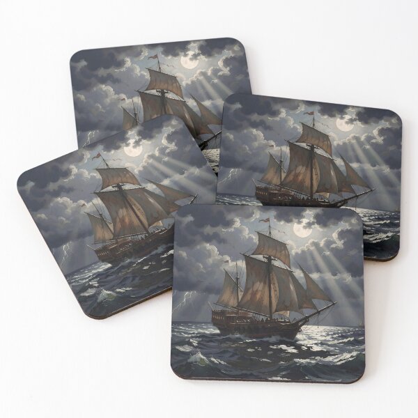 Item preview, Ghostly Sailboat under Full Moon designed and sold by Serene Strokes Art.