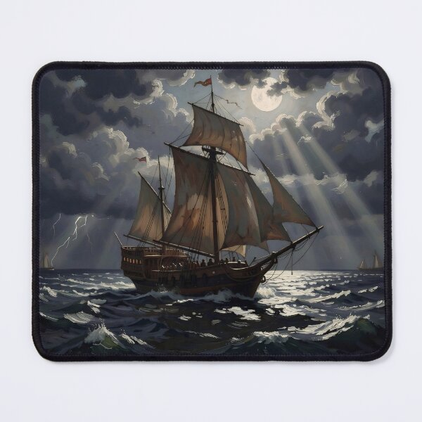 Item preview, Ghostly Sailboat under Full Moon designed and sold by Serene Strokes Art.