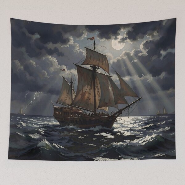 Item preview, Ghostly Sailboat under Full Moon designed and sold by Serene Strokes Art.