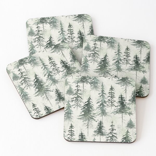 Item preview, Modern forest cream dark green pine watercolor misty woodland designed and sold by art-tee-ua.