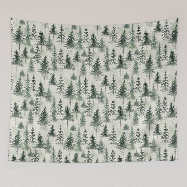 Item preview, Modern forest cream dark green pine watercolor misty woodland designed and sold by art-tee-ua.