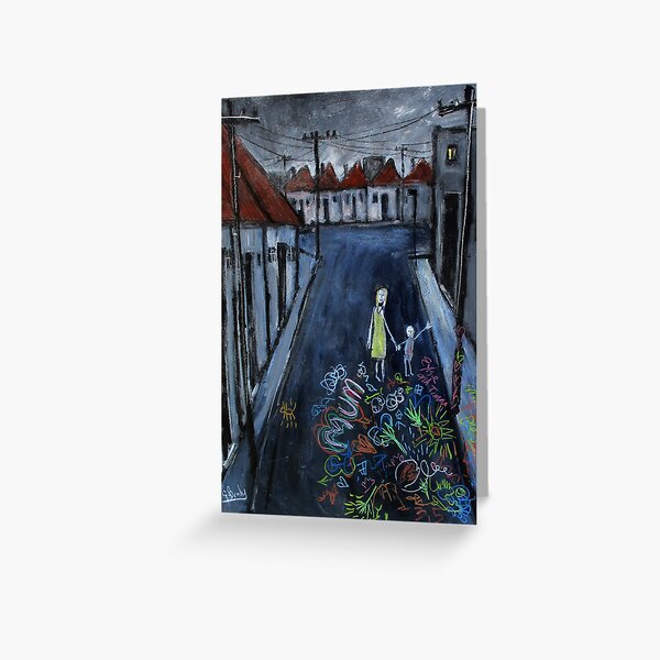 'childrens chalk drawing on the street' Greeting Card