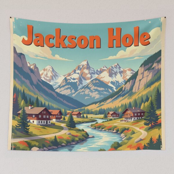 Item preview, Jackson Hole, Wyoming, USA: Vintage-Style Painterly Travel Poster designed and sold by LSVart.