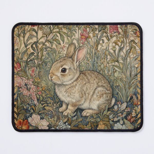 Item preview, Whimsical Arts Crafts Rabbit William Morris Style Nature designed and sold by AntiqueImages.