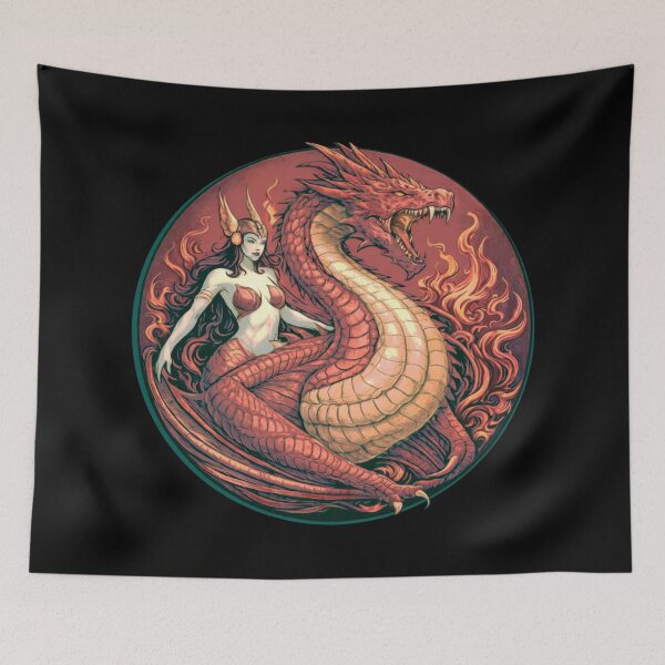 Item preview, Dragon and Valkyrie in red flames designed and sold by TivvaArtShop.