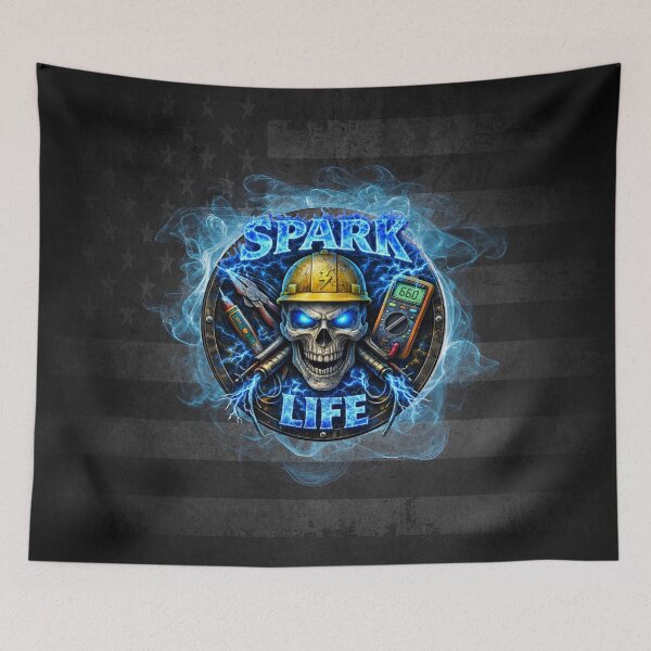 Item preview, Electrician Spark Life Skull Blue Collar Design designed and sold by artistwill.