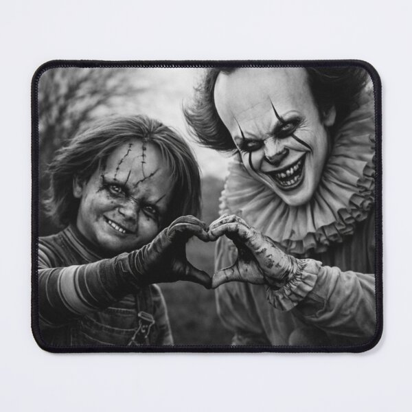 Item preview, Dark Love Horror Clown and Doll Black and White Gothic Photo T Shirt designed and sold by GhostDawgs.