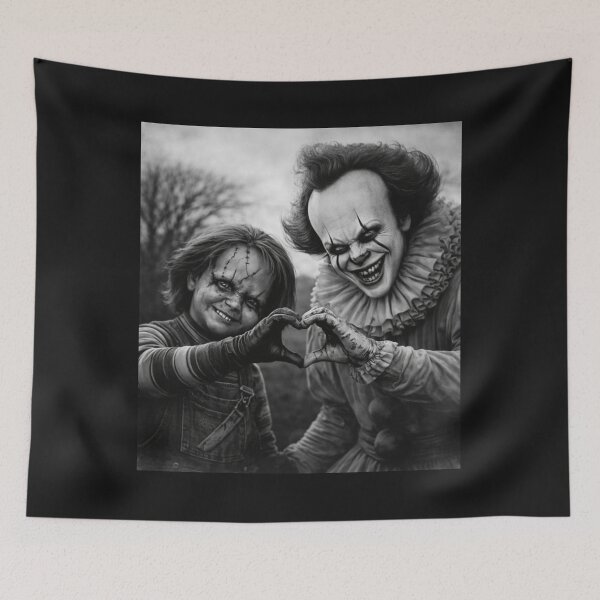 Item preview, Dark Love Horror Clown and Doll Black and White Gothic Photo T Shirt designed and sold by GhostDawgs.