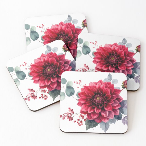 Item preview, Red Dahlia Floral Composition Botanical Illustration designed and sold by Rutvain.