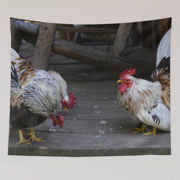 Item preview, Roosters Facing Off Rustic Farmyard designed and sold by MDCCo.