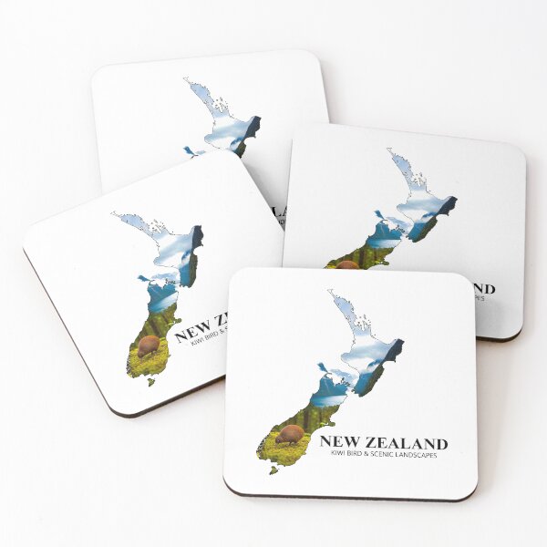 Item preview, New Zealand Map Art - Kiwi Bird & Scenic Landscapes designed and sold by AbulailArt.