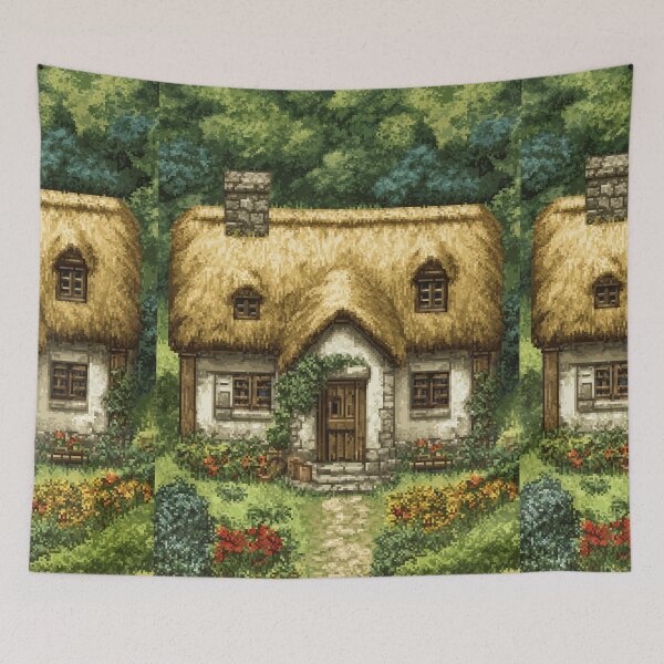 Item preview, Thatched Roof Countryside Cottage Pixel Art designed and sold by Piotrek0001.
