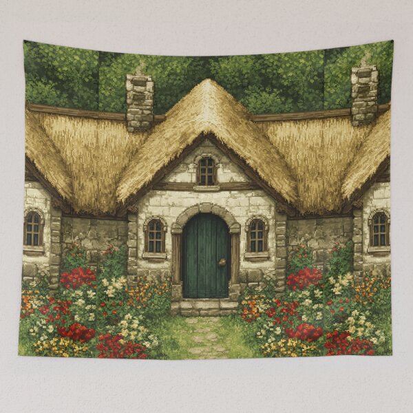 Item preview, Cozy Stone Cabin in the Woods Pixel Art designed and sold by Piotrek0001.