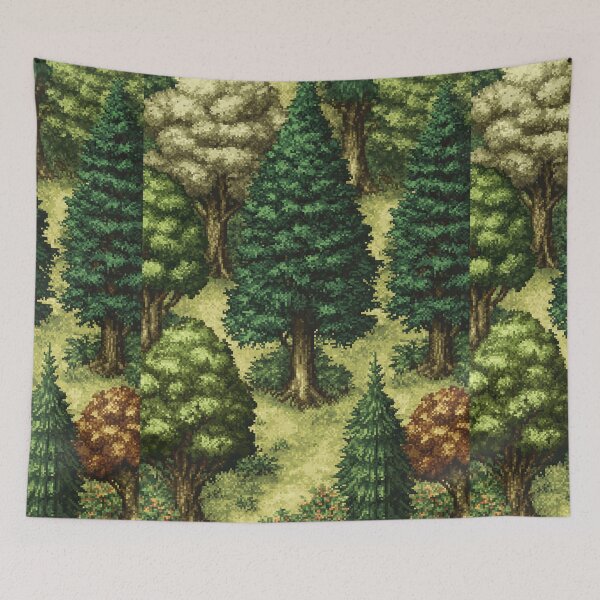 Item preview, Dark Green Pine Forest Landscape Pixel Art designed and sold by Piotrek0001.