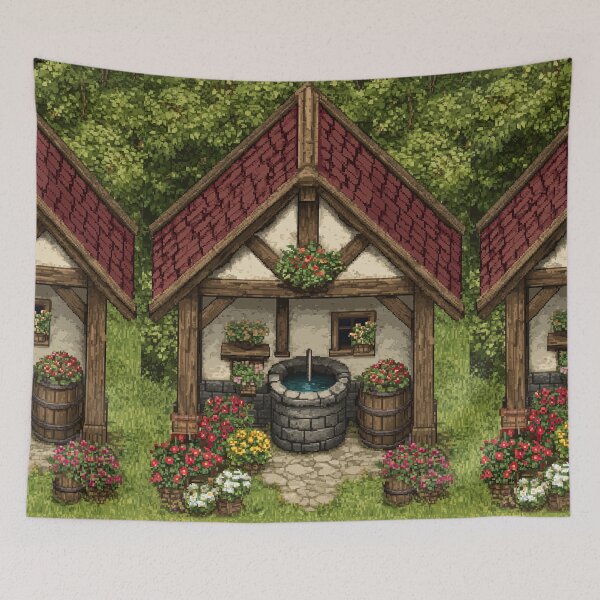 Item preview, Medieval Village House with Water Well Pixel Art designed and sold by Piotrek0001.