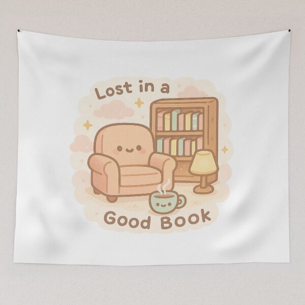 Item preview, Kawaii Book Lover Illustration with Read & Chill Quote - Cozy Reading Scene Design for Hobbyists designed and sold by DrainedUwU.