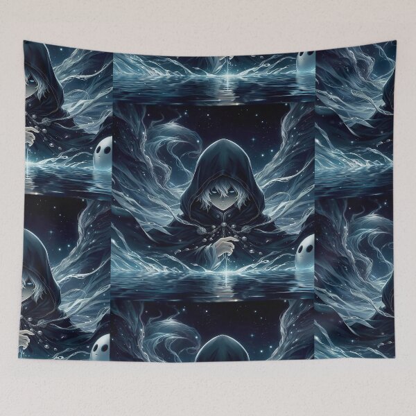 Item preview, Whisper of the Abyss: Mysterious Hooded Anime Sorcerer Summoning Ethereal Spirits designed and sold by MouradStudio.