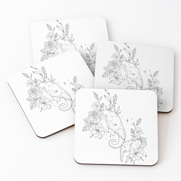 Item preview, Mother & Baby Elephant Floral Line Art designed and sold by MyLittleInkyUk.