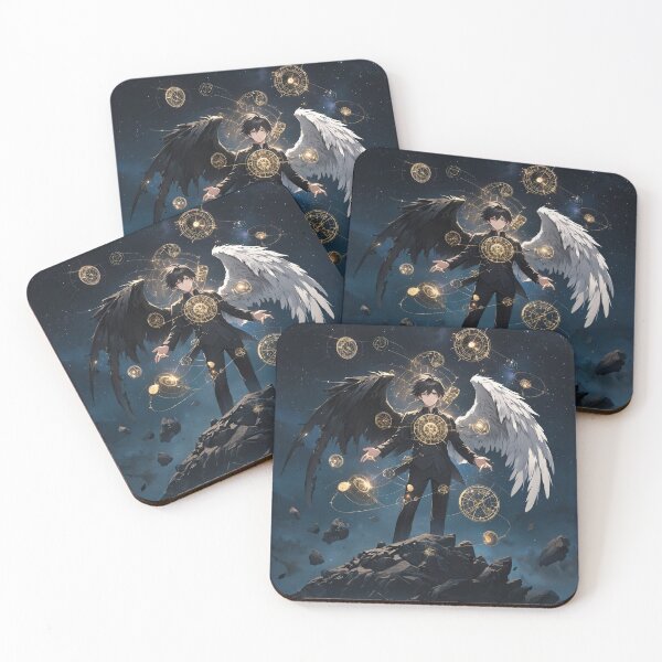 Item preview, Cosmic Balance of Duality: Anime Sorcerer with Black and White Wings in Starry Sky designed and sold by MouradStudio.