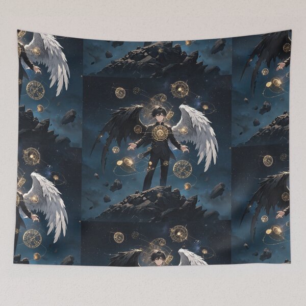Item preview, Cosmic Balance of Duality: Anime Sorcerer with Black and White Wings in Starry Sky designed and sold by MouradStudio.