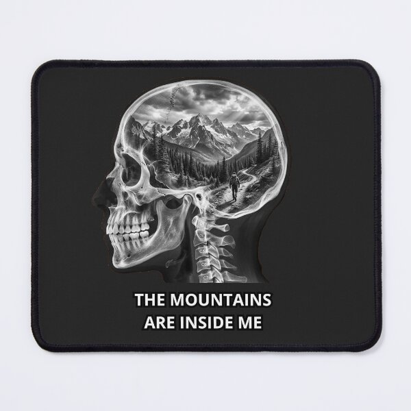 Item preview, The Mountains Are Inside Me - Surreal Hiker Skull X-Ray Art designed and sold by SlawOnly.