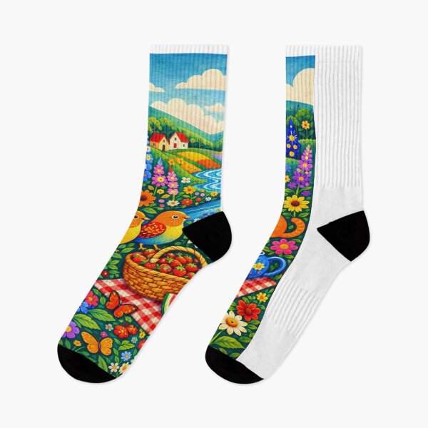 Item preview, Colorful Folk Art Picnic Landscape designed and sold by Florrinda.