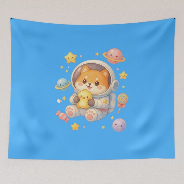 Item preview, Cute Fox Astronaut with Duck – Kawaii Pastel Space Galaxy Illustration designed and sold by p-frosty-design.
