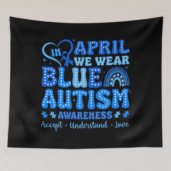 Item preview, Retro Autism Awareness Rainbow - In April We Wear Blue designed and sold by Ali-printshop.