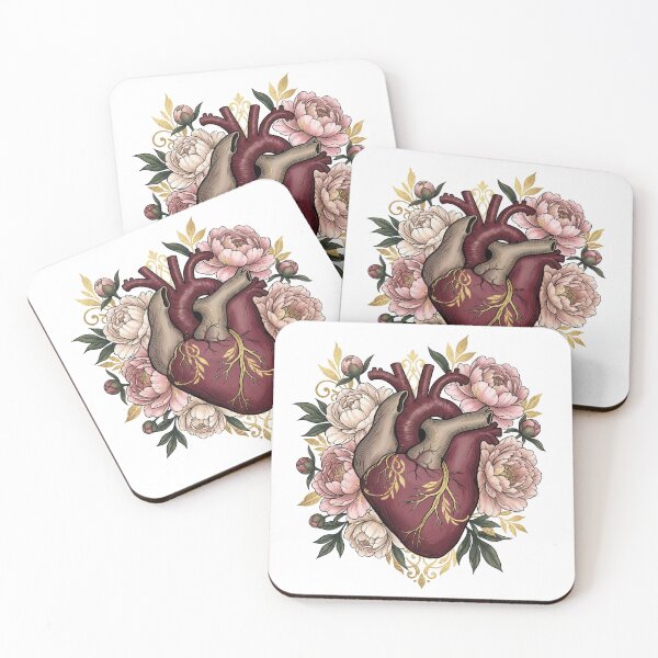 Item preview, Anatomical Heart with Pink Peonies - Luxury Gold Medical Art designed and sold by KubbyArt.