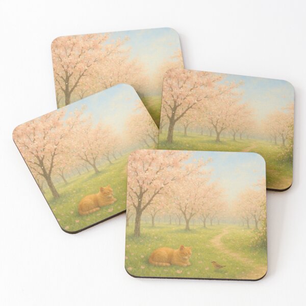 Item preview, Orchard Dreams – Cat & Bird Beneath Blossoms designed and sold by PurrfectWhisper.