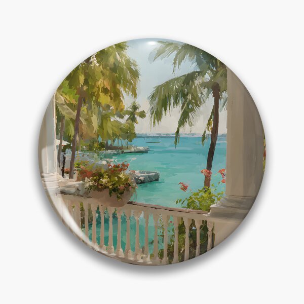 Item preview, View from a Key West Porch, Tropical Coastal Scene with Ocean View and Garden designed and sold by daila70.